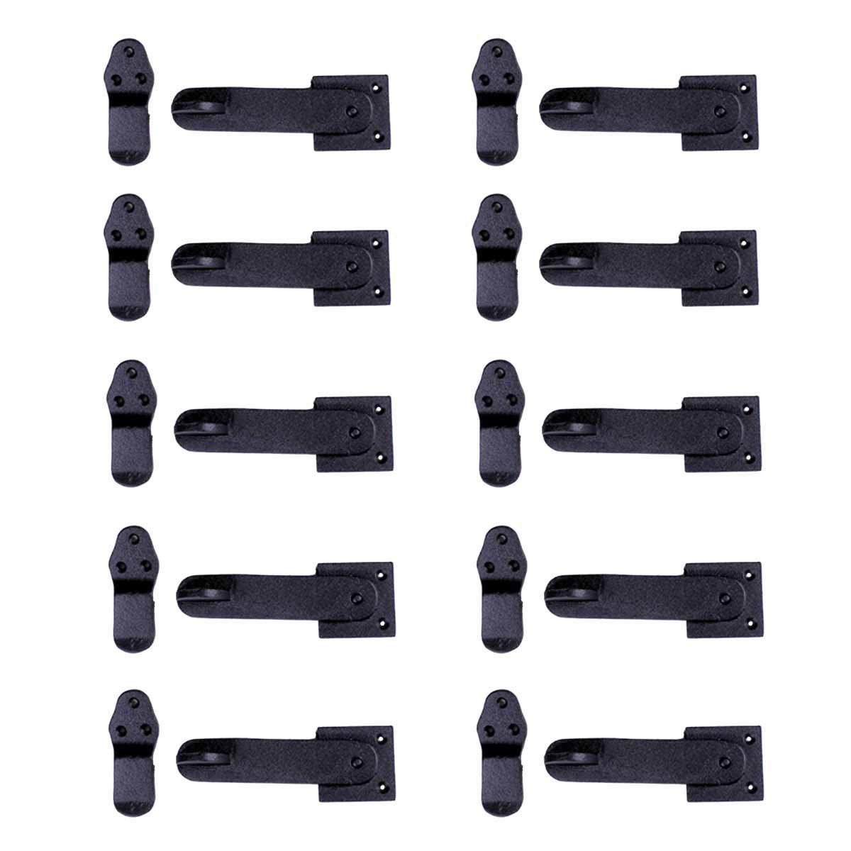 Renovators Supply Manufacturing Black Wrought Iron Flip Gate Latch 5.75 in Barn Cabin Door Lock with Hardware Pack of 10