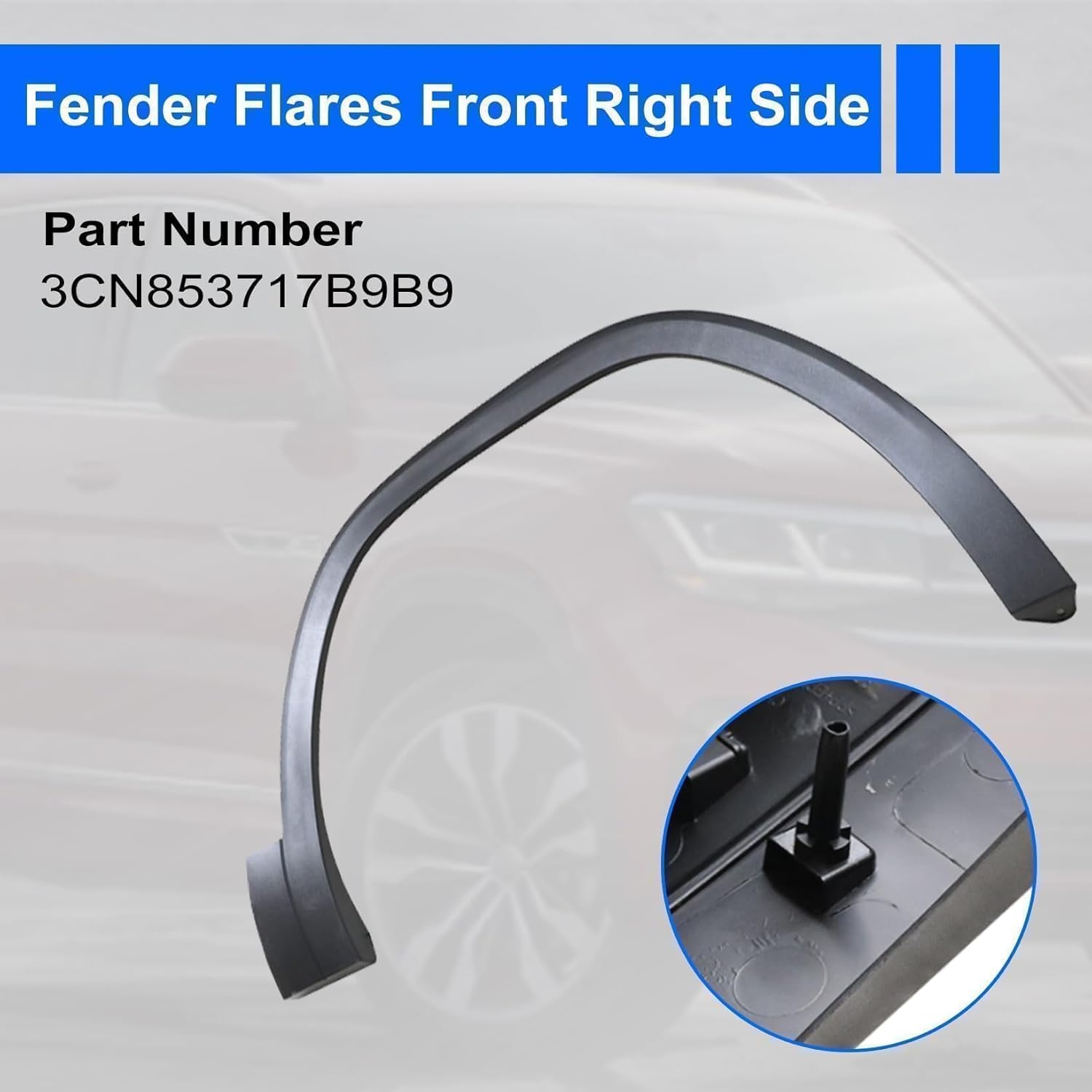 NLQR 3CN853718B9B9 Black Side Front Right Fender Molding Trim Wheel Arch Cover, Fit for Volkswagen Atlas 2018 2019 2020 2021