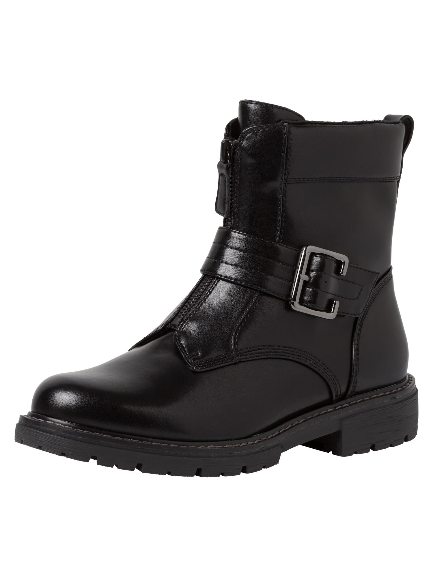 Jana Women’s Ankle Boots Flat Faux Leather with Buckle Wide H Extra Width, Black, 6 UK