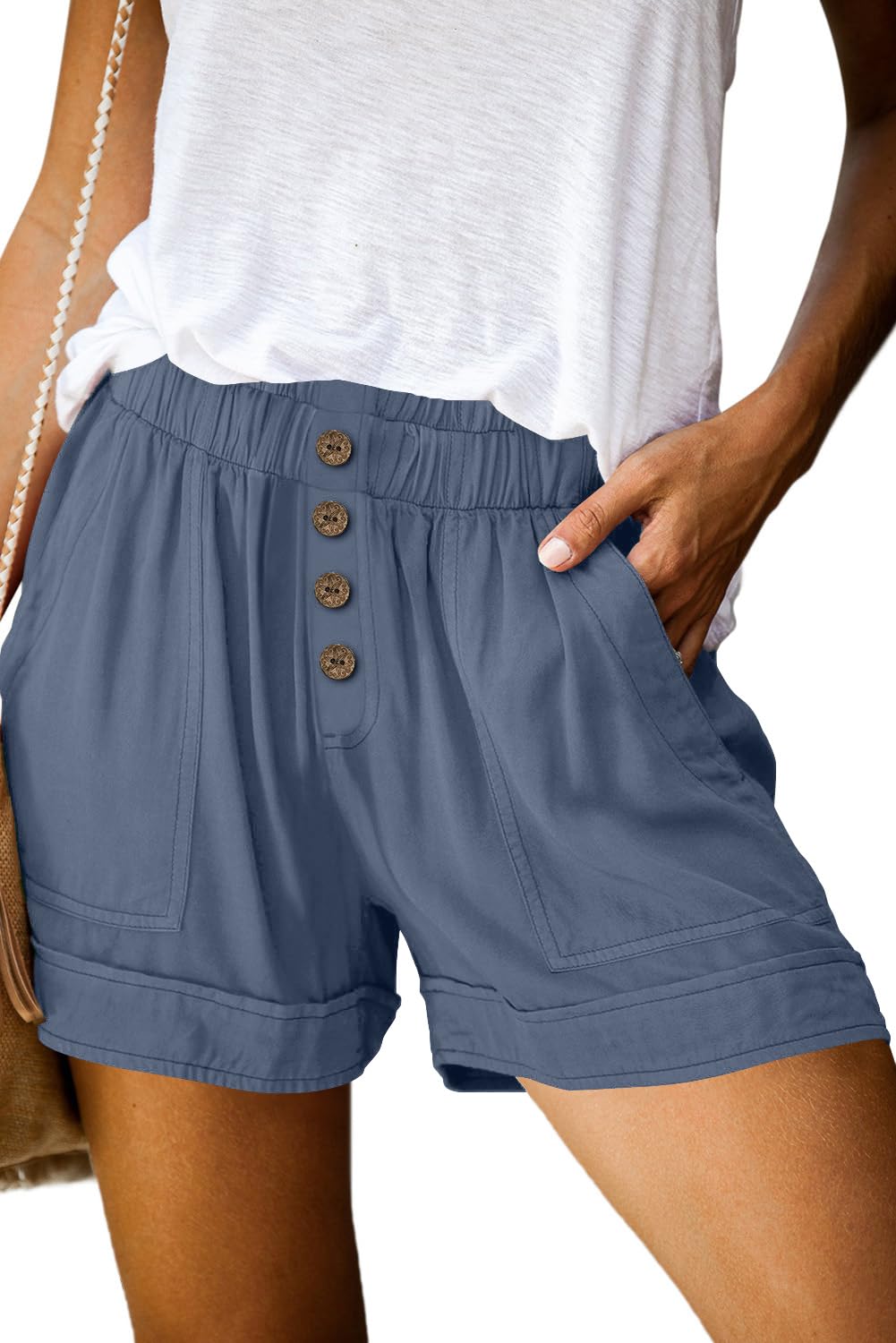 KISSMODA Womens Summer Shorts Leopard/Camo/Solid/Floral Print Elastic Waist Pocketed Casual Pants