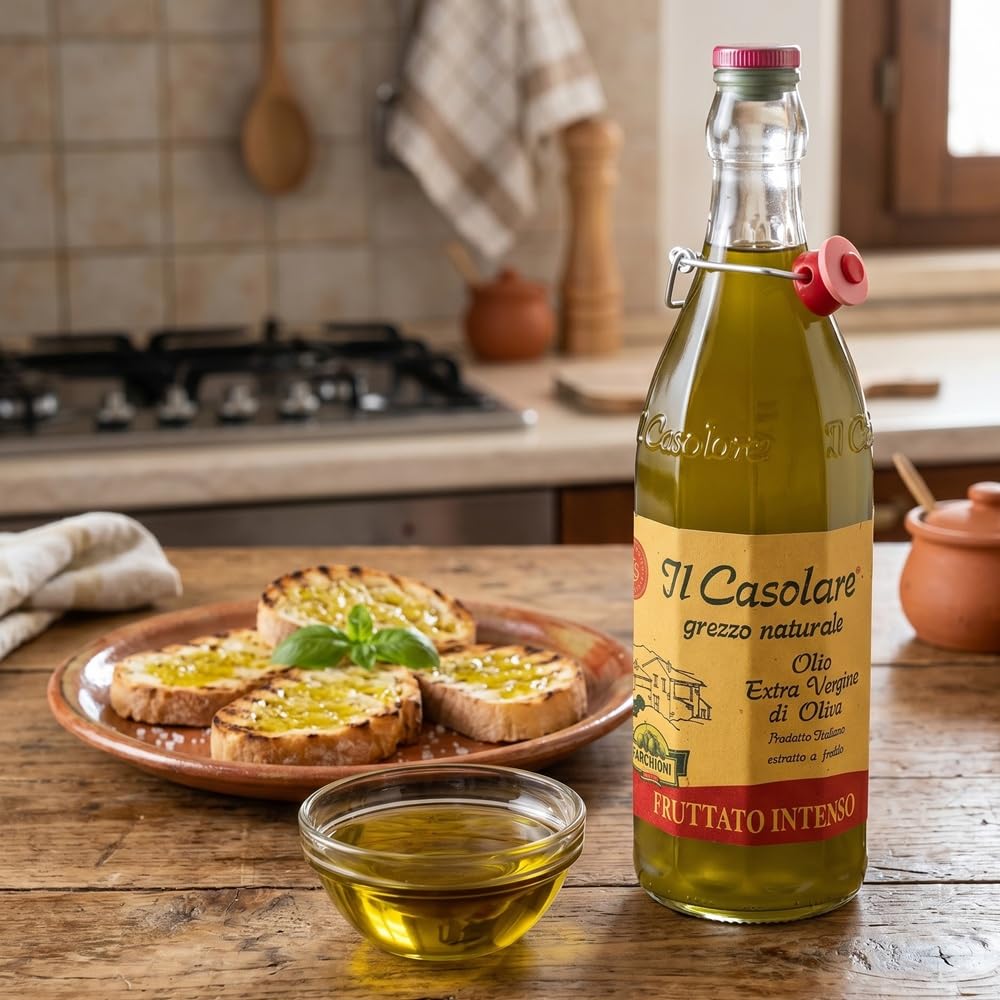 Farchioni Il Casolare - Fruttato Intenso Saveur - Huile d'Olive Extra Vierge (1 Litre) | Non Filtré et Pressé à Froid | Non Filtré et Pressé à Froid