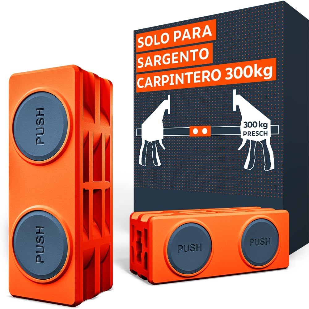 Presch Adaptador de conexión 2 uds - Conector para sargentos carpintero Presch con fuerza de sujeción de 300 kg - Carcasa de fibra de vidrio para un rendimiento duradero - Con botones de desbloqueo