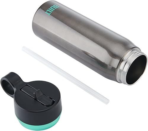 Miniatura 5 de BUILT Botella en cascada de acero inoxidable de doble pared de 20 onzas líquidas de boca ancha, tapa con popote, vaso de viaje resistente a derrames