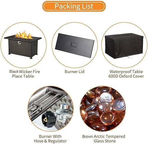 Miniatura 7 de HOMREST Mesa de fuego de gas propano para exteriores de 44 pulgadas, fogata de gas de encendido automático de 50,000 BTU con protector de viento de