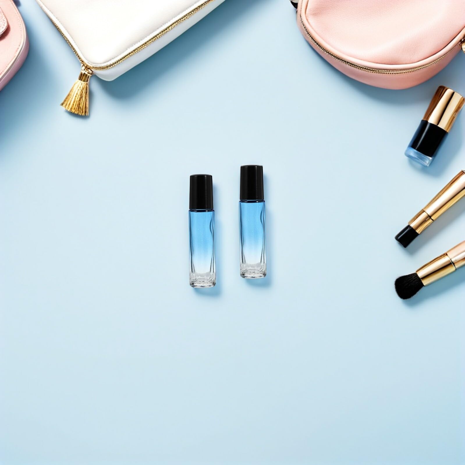 Flaconi Roll-On Ricaricabili 10 Ml in Vetro Trasparente con Sfera in Acciaio Inox Set da 20 Pezzi con Tappo Nero Contenitori per Oli da Massaggio Profumi e Aromaterapia per