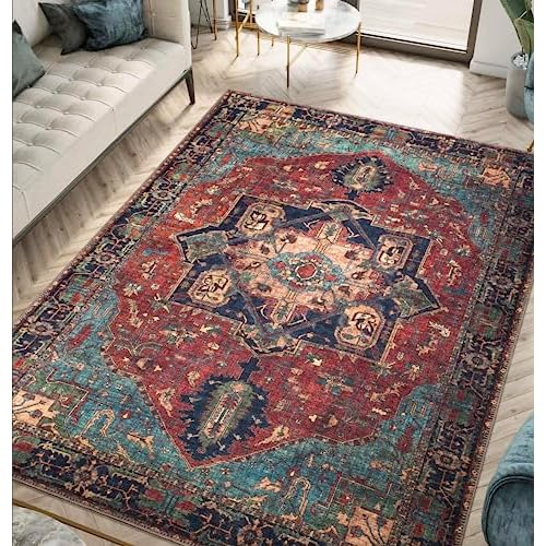 Keen Home Design Machine Washable Area Rugs with Non-Slip Backing, Ideal for Hallway, Living Room, Bedroom, Kitchen and Laundry Room, Vintage Moroccan and Low Pile Rug – (5′ x 7′)