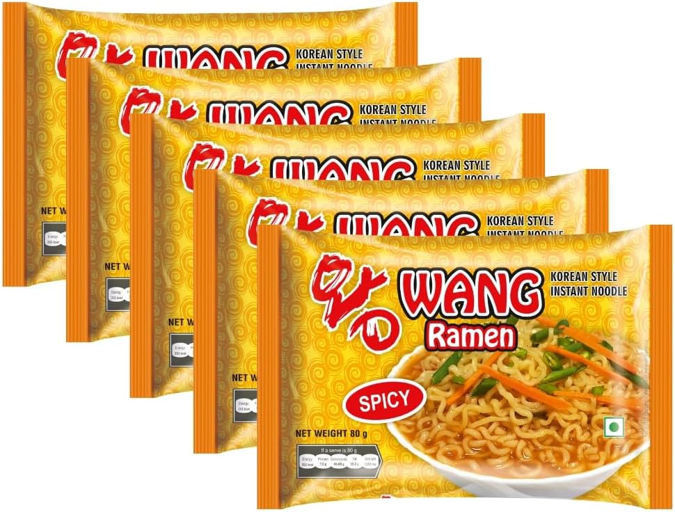 Wang Ramen Korean Style Spicy Instant Noodles, (80 grams x Pack of 5 )