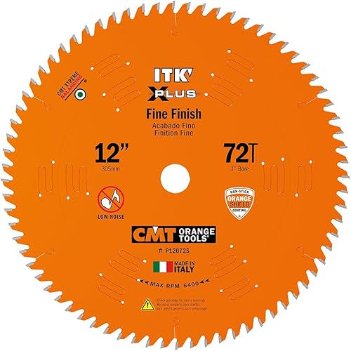 CMT P12072S ITK Plus Finish Sliding Compound Saw Blade, 12 x 72 Teeth, 10° ATB+Shear with 1-Inch bore