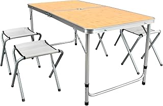 kaitou アウトドアテーブルセット 折りたたみ 3段階高さ調節 チェア 椅子4脚セット アルミテーブル レジャーテーブル キャンプ BBQ コンパクト 収納 (ナチュラル) [並行輸入品]