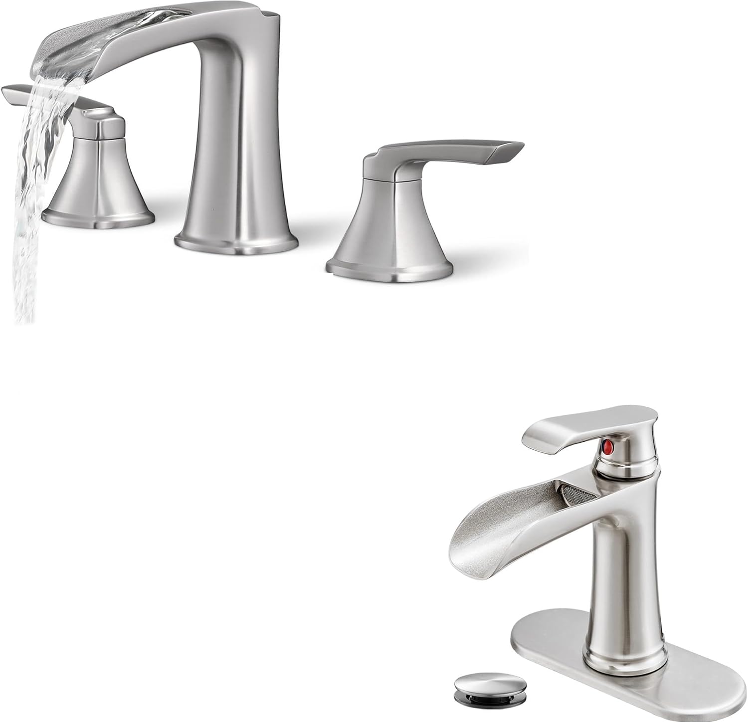 3 Hole Roman Tub Faucet Waterfall, Brass High Flow 6-16 Inch Deck Mount Faucet for Bathtub, Single Handle Bathroom Sink Faucet, 4 Inch Vanity Faucet 1 Hole or 3 Holes