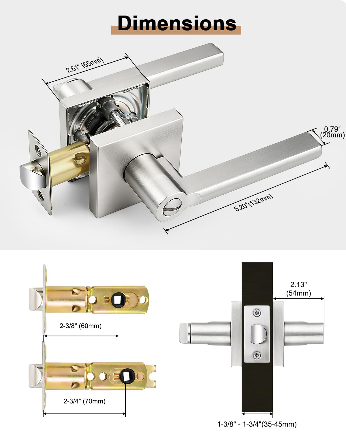 Probrico Door Handle with Lock - Brushed Nickel -7