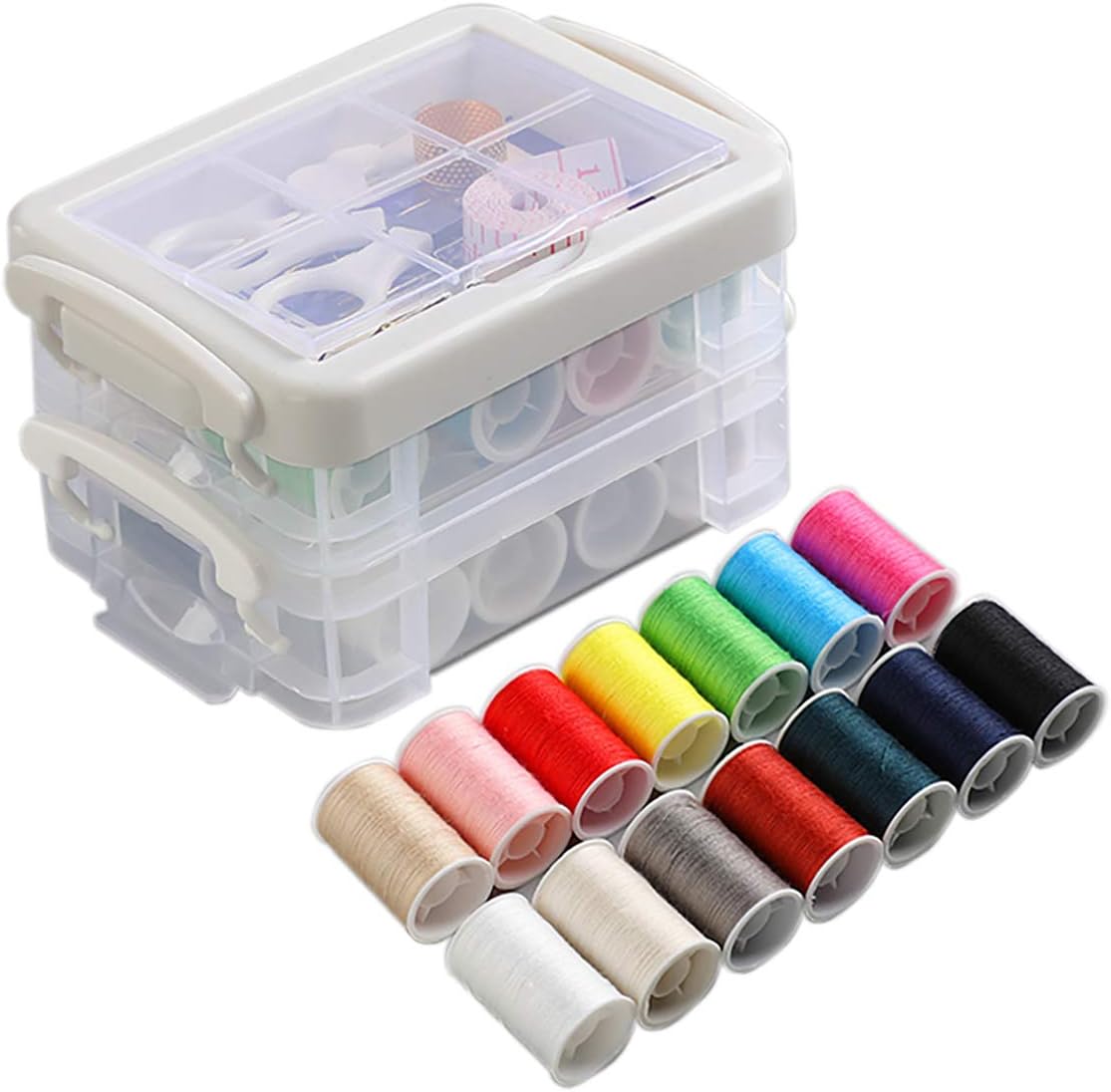 YMWALK Sewing Kit with Plastic Box, Portable Sewing Box with Sewing ...