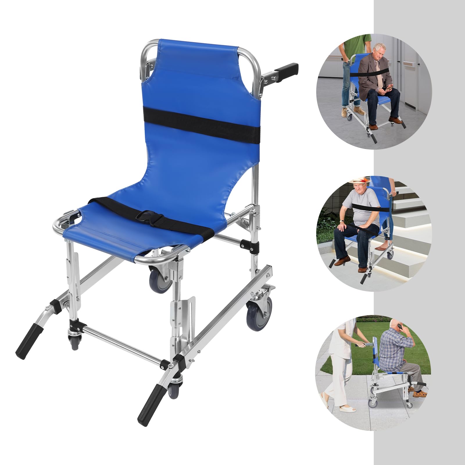Sedia pieghevole per scale di emergenza, sollevatore portatile per scale con 2 ruote freno e 2 ruote universali, sedia a rotelle con cinture di sicurezza, per anziani e disabili