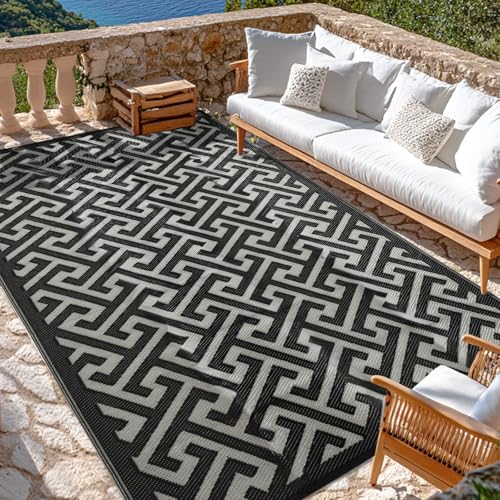 Waterproof Outdoor Rug 6x9 ft, Reversible Plastic Straw Rug, Easy