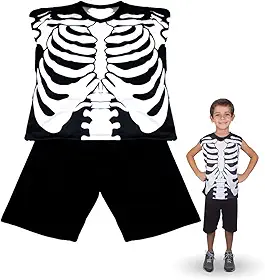 Fantasia Halloween Esqueleto Caveira Infantil Sem Manga P M G Dia das Bruxas