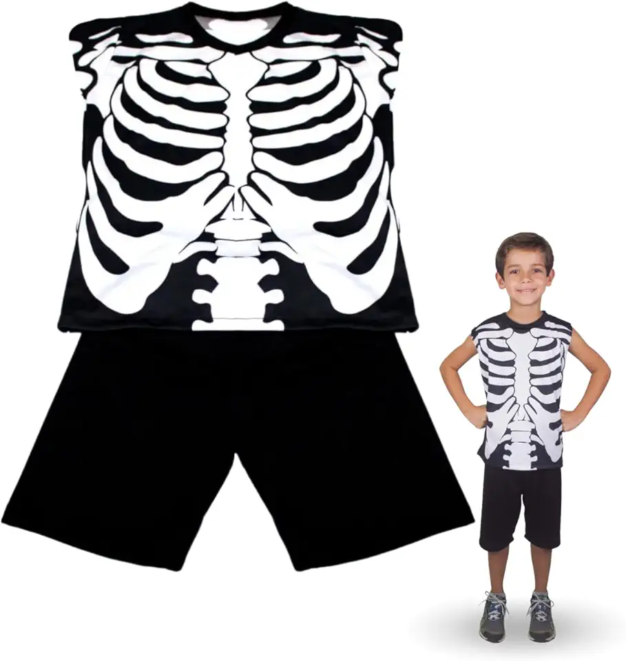 Fantasia Halloween Esqueleto Caveira Infantil Sem Manga P M G Dia das Bruxas