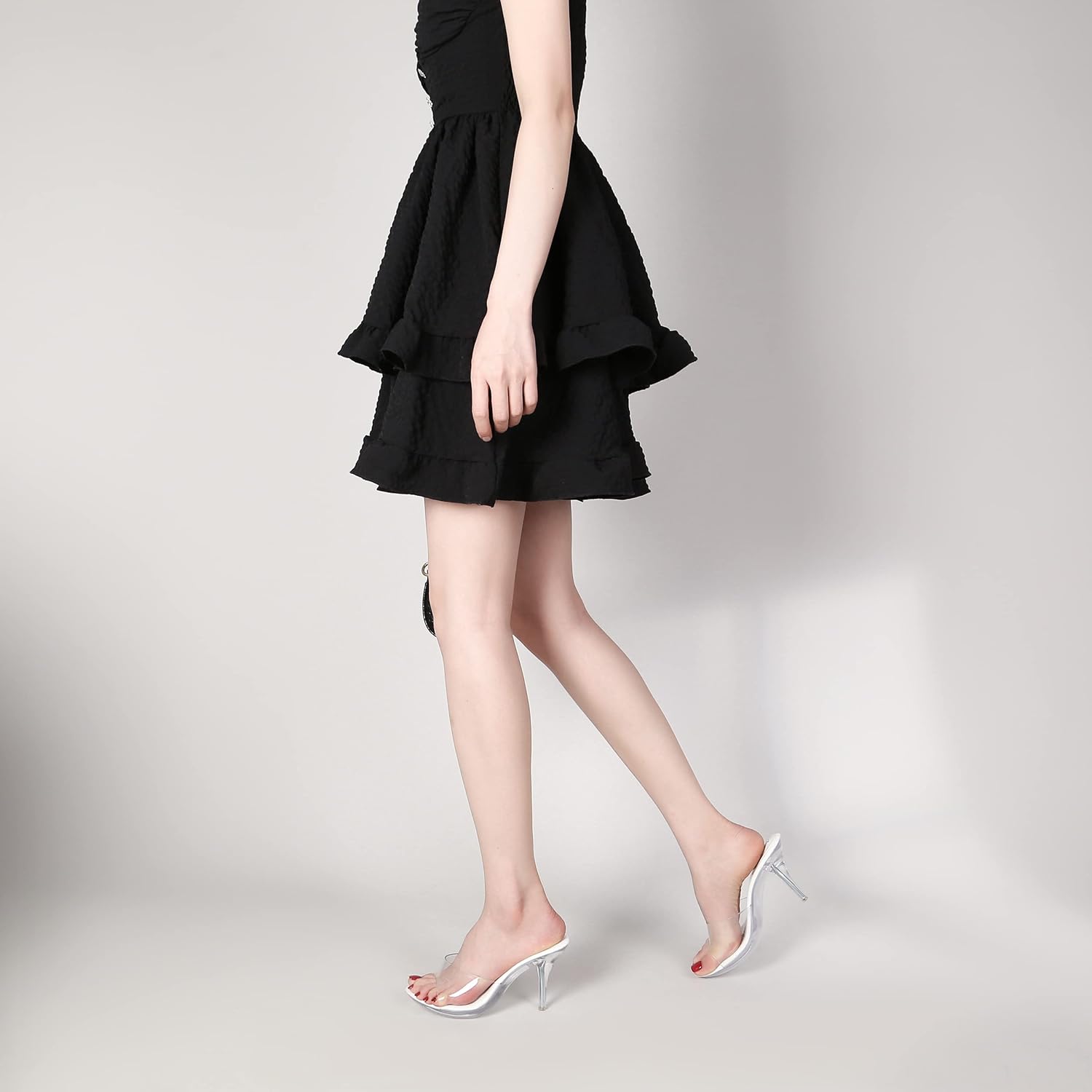 NBUUNBU Silver Clear Heels For Women Dress Shoes Transparent Strap Sexy Stilletos Heels Open Toe High Silver Heeled Sandals Pump Mules - Image 2