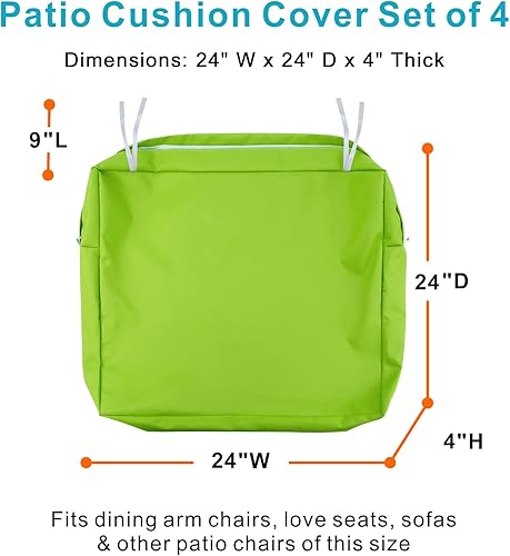 Miniatura 5 de NettyPro - Juego de 4 fundas de cojín para exteriores, repelentes al agua, resistentes a los rayos UV, con cremallera y corbata, 24 x 24 x 4
