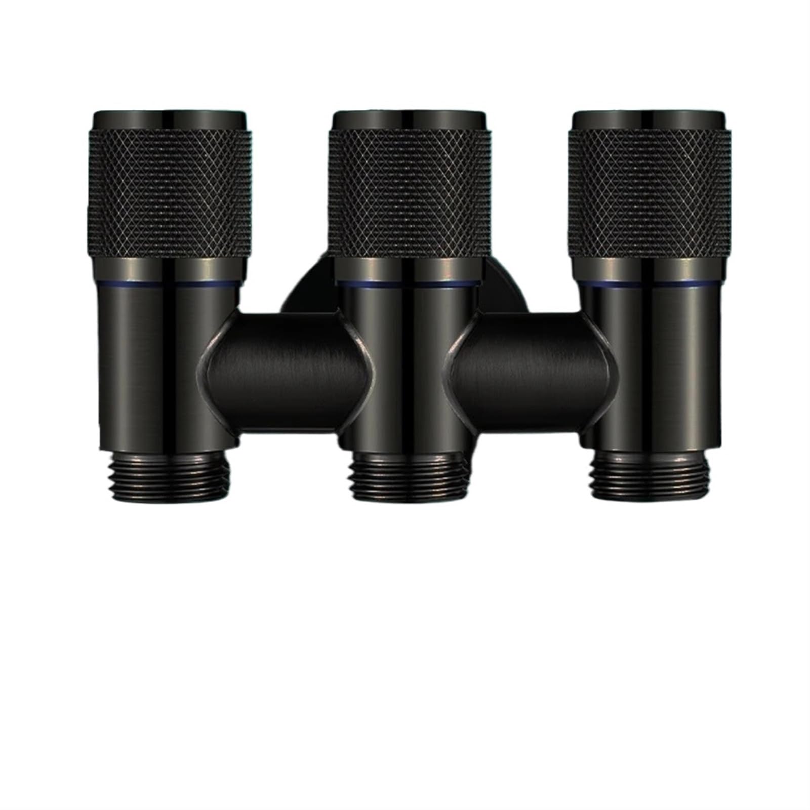 Vanne répartitrice 3 voies en inox noir avec vannes de coupure individuelles