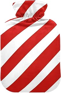 Merry Christmas Red-White Oblique Stripes hot Water Bottles with Soft Cover, 2L Warm Water Bottle for Bed for Arthritis, Tummy Warmer, Bolsa de agua Caliente para el Dolor