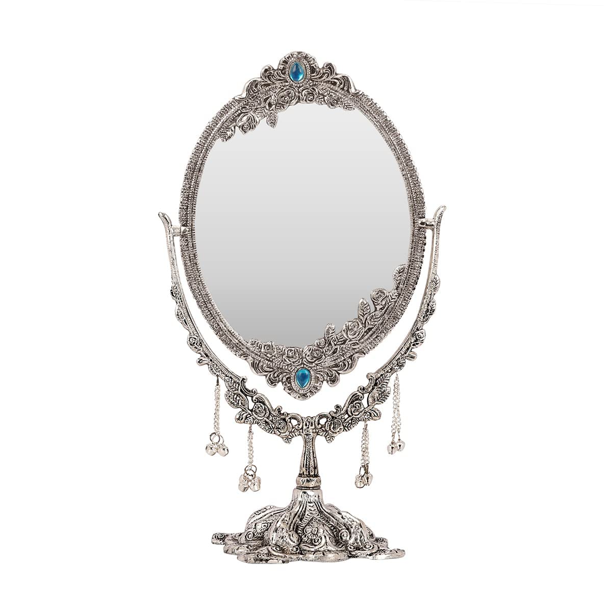 NM Aluminium Oval Double Side Table Top Mirror 360 Degree Rotating, 35X20 Cm Silver,Gifting,Makeup,Decor