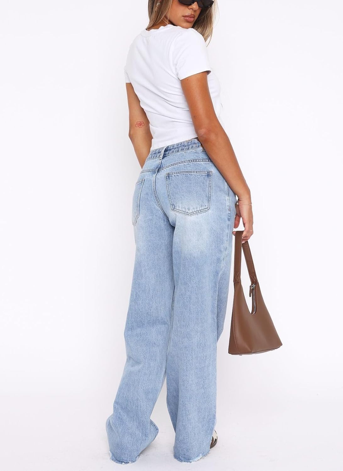 Women's Baggy Mid Low Waist Jeans Wide Straight Leg Loose Boyfriends Denim Jeans - Image 4