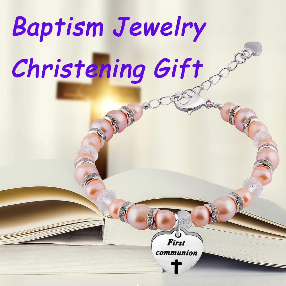 Miniatura 4 de Zuo Bao Regalo de primera comunión para niñas, pulsera de la primera comunión, pulsera de perlas con cruz para la primera comunión, joyería de