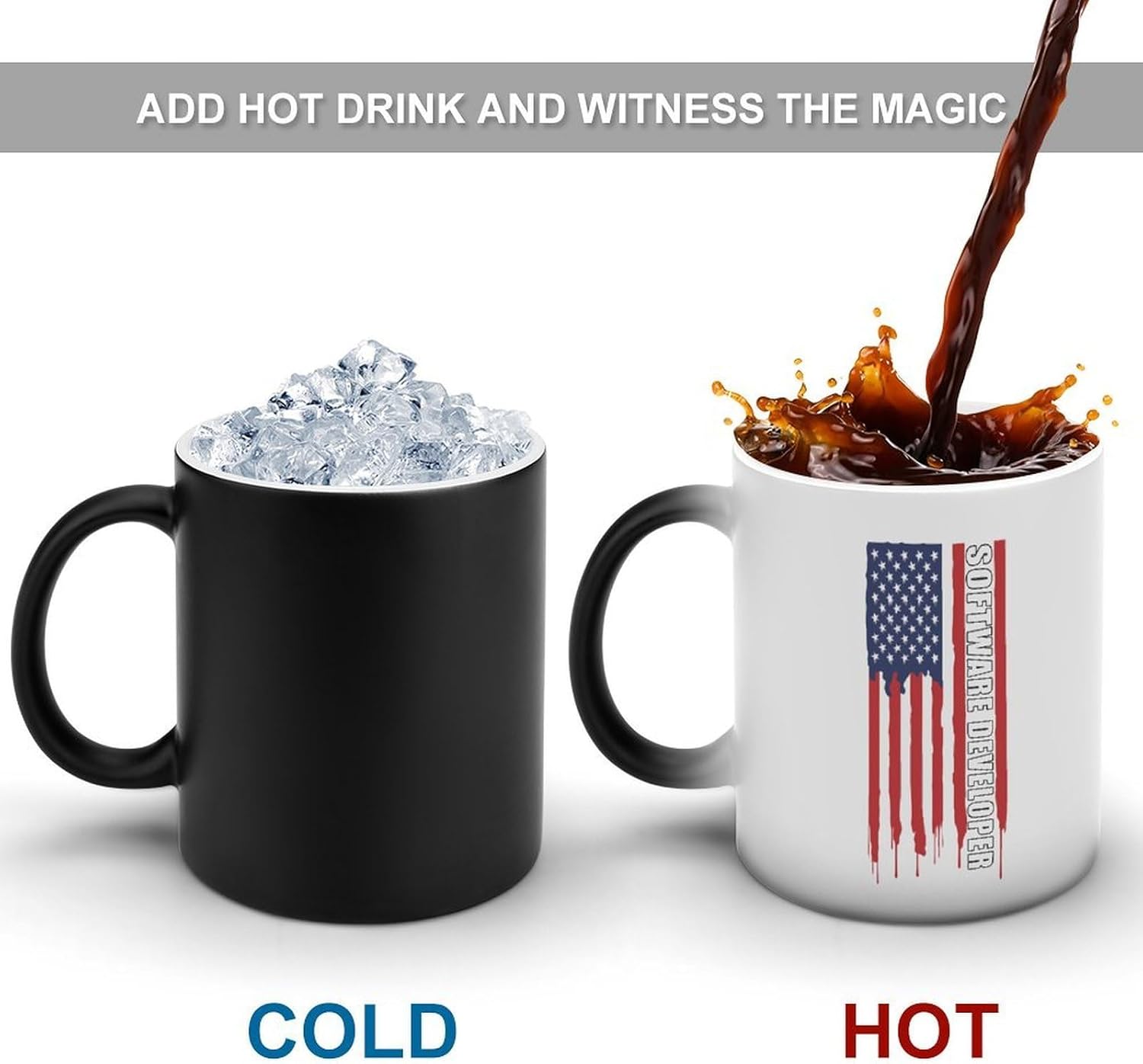 U.S.A. Software Developer Color Changing Mug Heated Ceramic Cup Heat Sensitive Coffee Mug Fun Gift