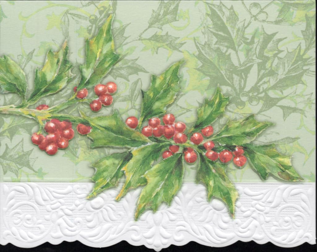 Poster Foundry Set of 3 - Christmas Holiday Holly Berry Boxed Note Cards by Carol Wilson. 10 embossed 4x5 Die-Cut Notecards and Matching Envelopes in Decorative Gift Box with Magnetic Flap. NCPX2237