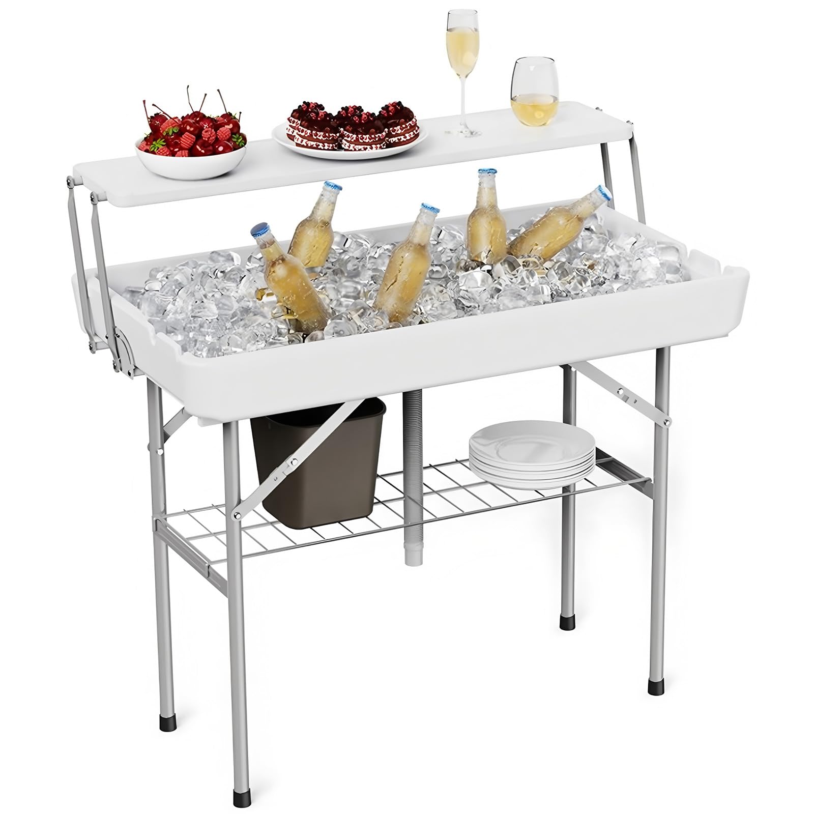 HiEthan Tavolo Refrigerante Pieghevole - 1,2 M, Con Gonna, Per Pesca E