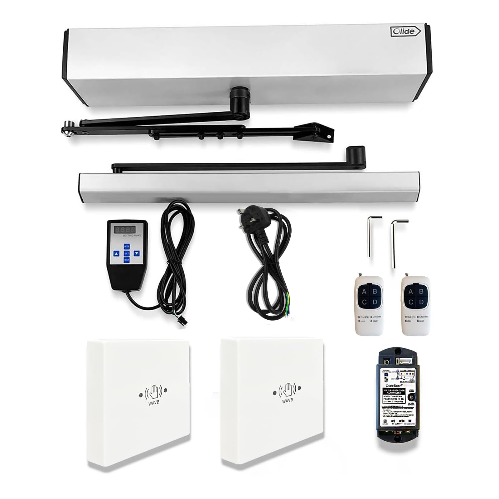 Olide Silver Smart Wi-Fi Non-Contact Wireless Wave To Open Automatic Door Opener System - Voice Control, App Control, And Hands-Free Operation For Modern Homes