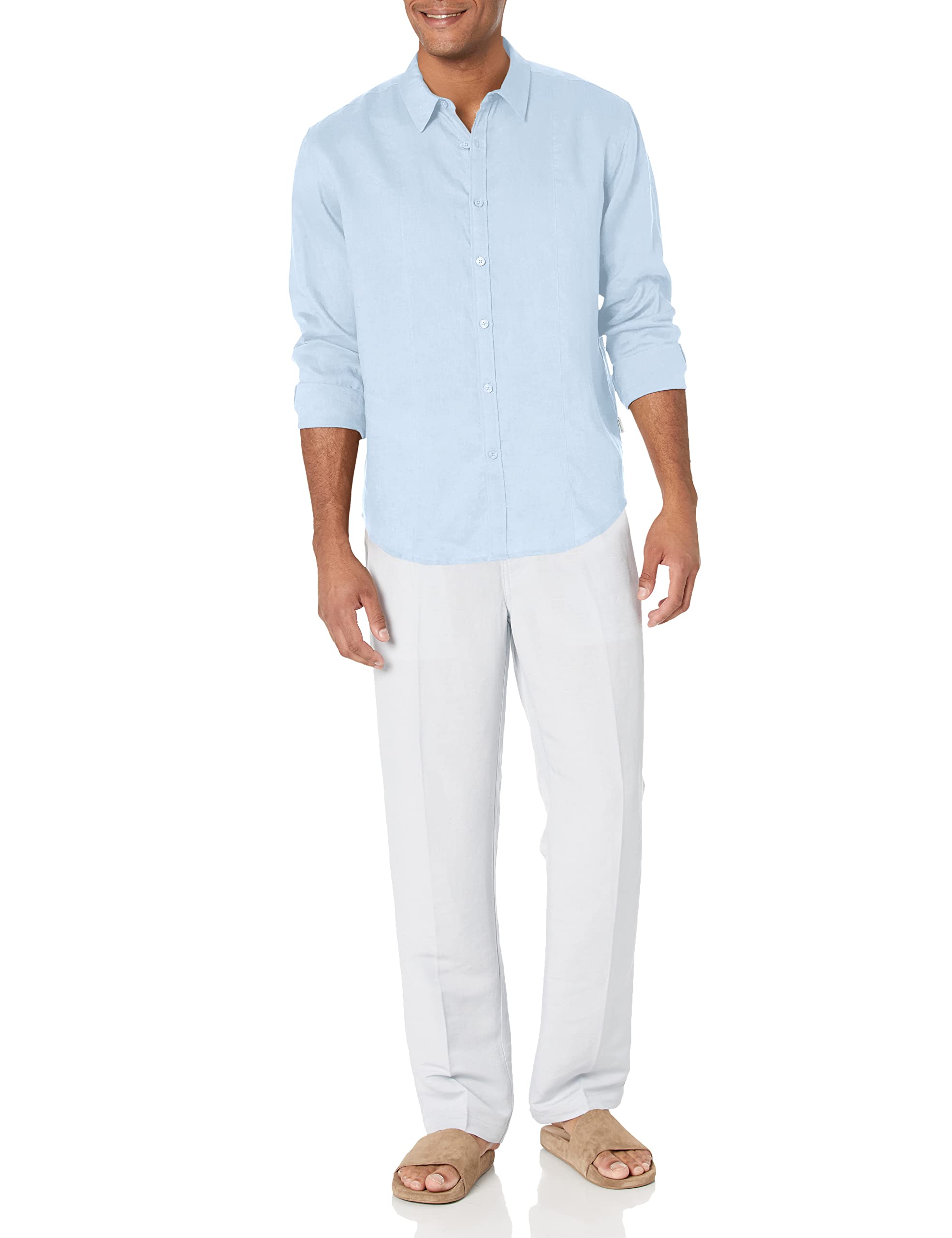 Cubavera Big and Tall Long-Sleeve 100% Linen Tucks Woven Shirt Camisa de Botones Hombre