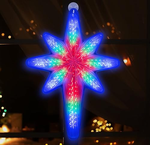 LAMPHOME Estrella de Belén de 20 pulgadas con 44 luces LED con movimiento, estrella de Belén 3D, estrella digital para colgar en Navidad al aire