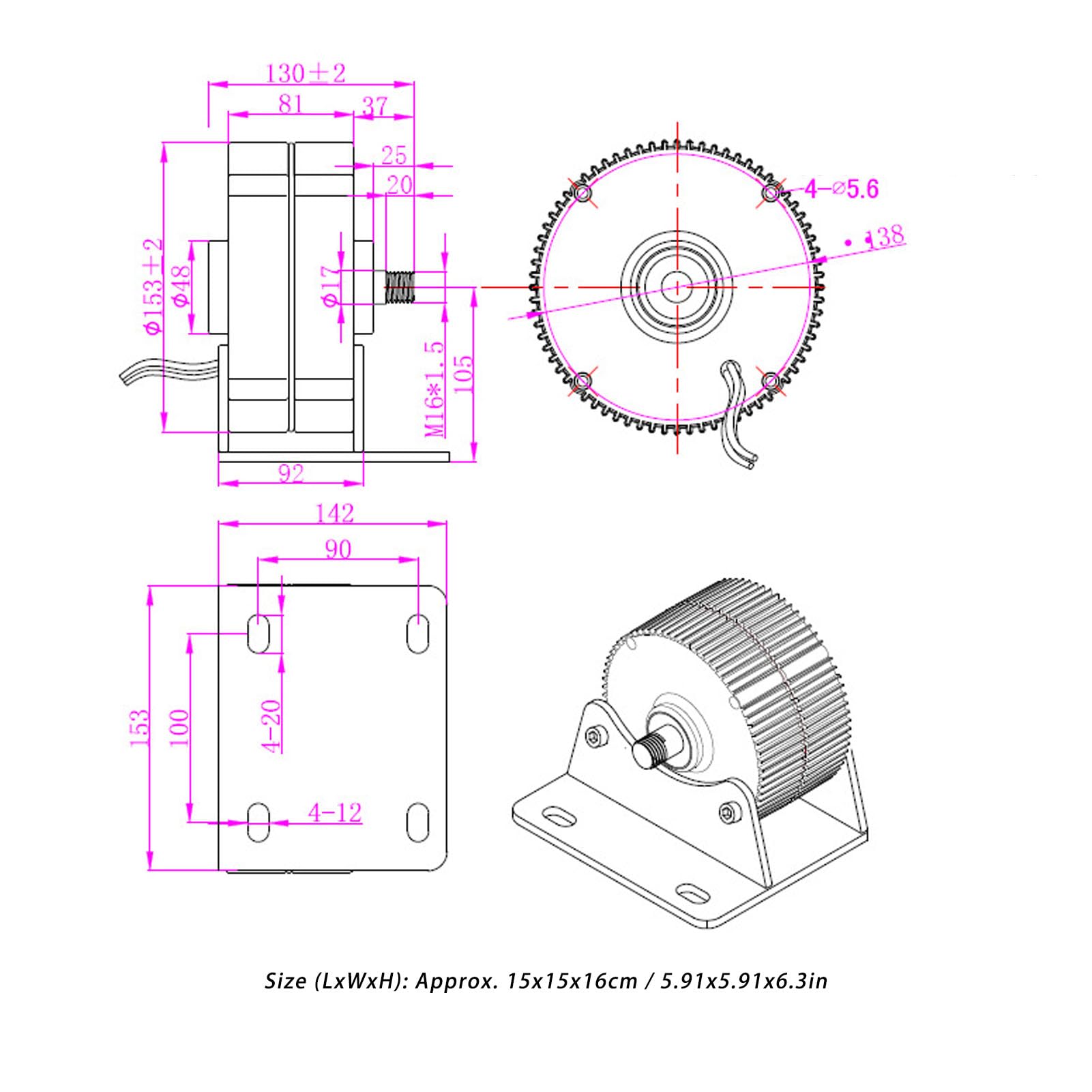 Hyuduo Generatore a Magneti Permanenti Alternatore Trifase, Generatore Sincrono a Doppio Albero in Lega di Alluminio 24 V 300 W con Base, per Sistemi di Turbine Eoliche Verticali o Orizzontali (400W)