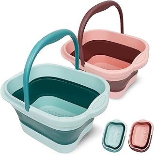 NeigeTec Foot Bath 2PCS Collapsible Foot Soaking Tub with Handle Massage Nodes Foot Soaking Bath Basin Portable Multifunction Bucket for Soaking Feet Home Foot Spa(Blue&Pink)