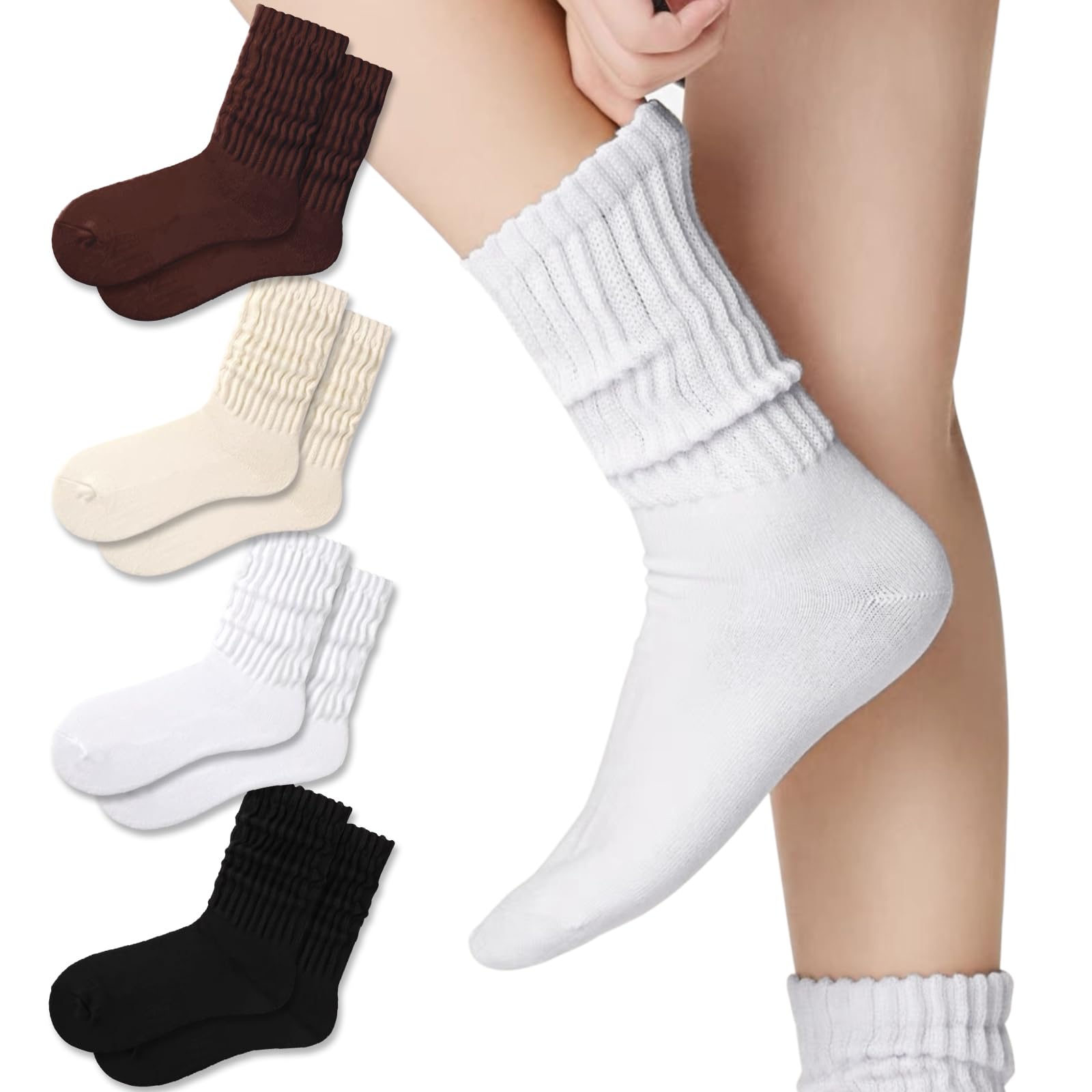 Crew Socks For Women Multipairs Cotton Cushioned Athletic Mid Calf Rib Tube 80s Retro Slouchy Socks