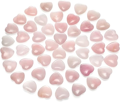50 piezas de piedra curativa de corazón de cuarzo rosa, cristal de amatista, cristal de amor, bolsillo pulido a granel, palma pulgar, piedras