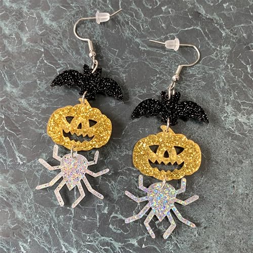 Halloween Earrings for Women Skull Skeleton Spooky Ghost Bat Pumpkin Spider Drop Dangle Earings Set, Sweet Cute Gothic Party Holiday Accessories Fashion Costume Acrylic Jewelry Gift3
