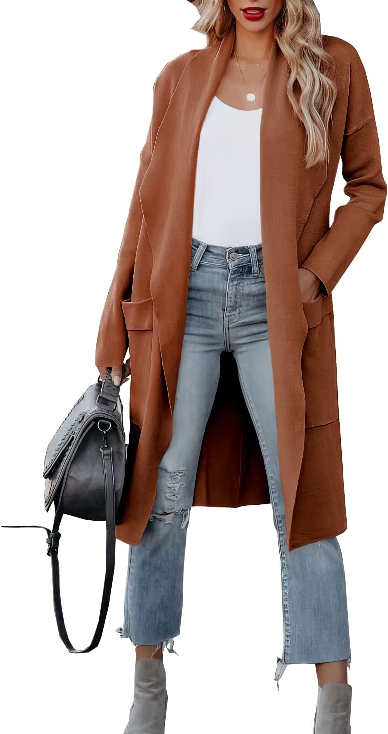 kinstell Women's Casual Long Sleeve Open Front Knit Draped Long Cardigan Jackets Sweater Coat with Pockets - Image 4