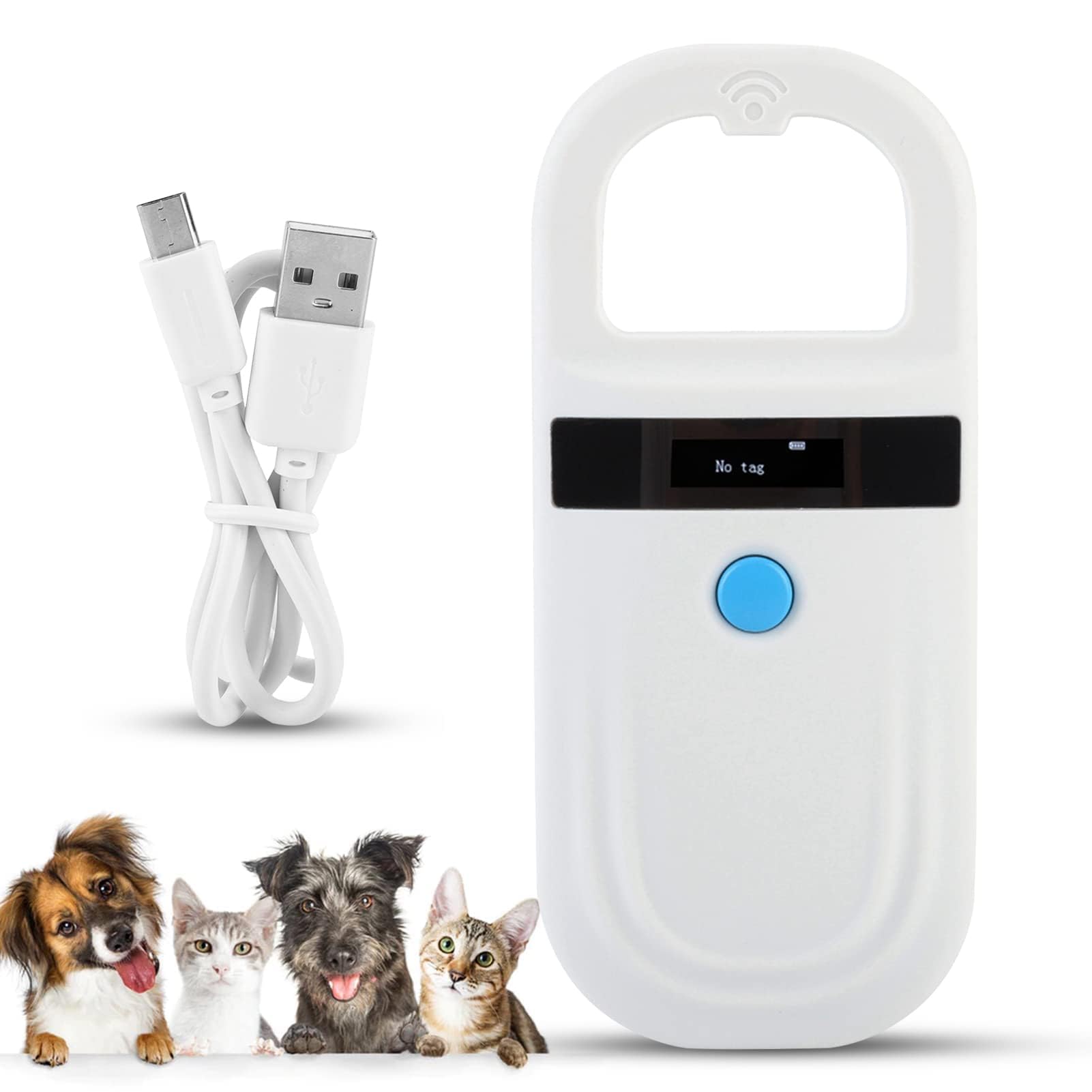 Agatige Pet Microchip Scanner, RFID EMID Reader 134.2kHz Rechargeable Animal Chip ID Scanner, Handheld RFID Reader for Animal/Pet/Dog/Cat with 128 Tag Information Storage