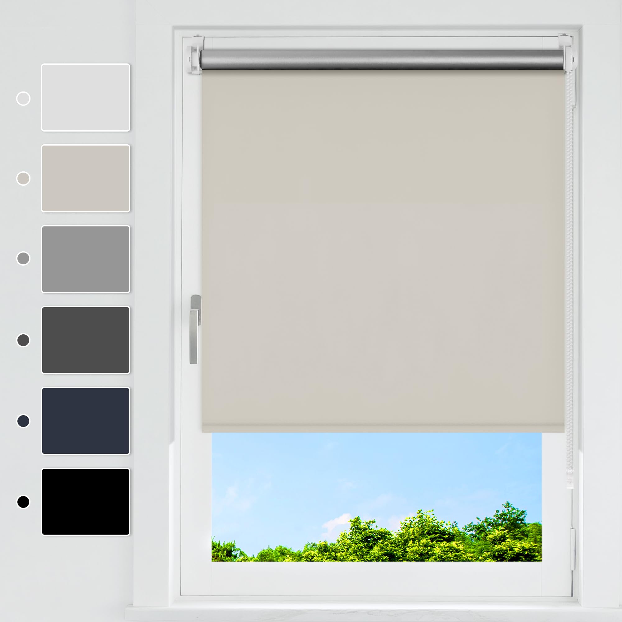HOMEDEMO Verdunklungsrollo ohne Bohren, Thermorollo Klemmfix Verdunkelungsrollo für Fenster & Tür, Rollo Verdunkelung Sonnenschutz & Sichtschutz, Creme, B115 × H210 cm