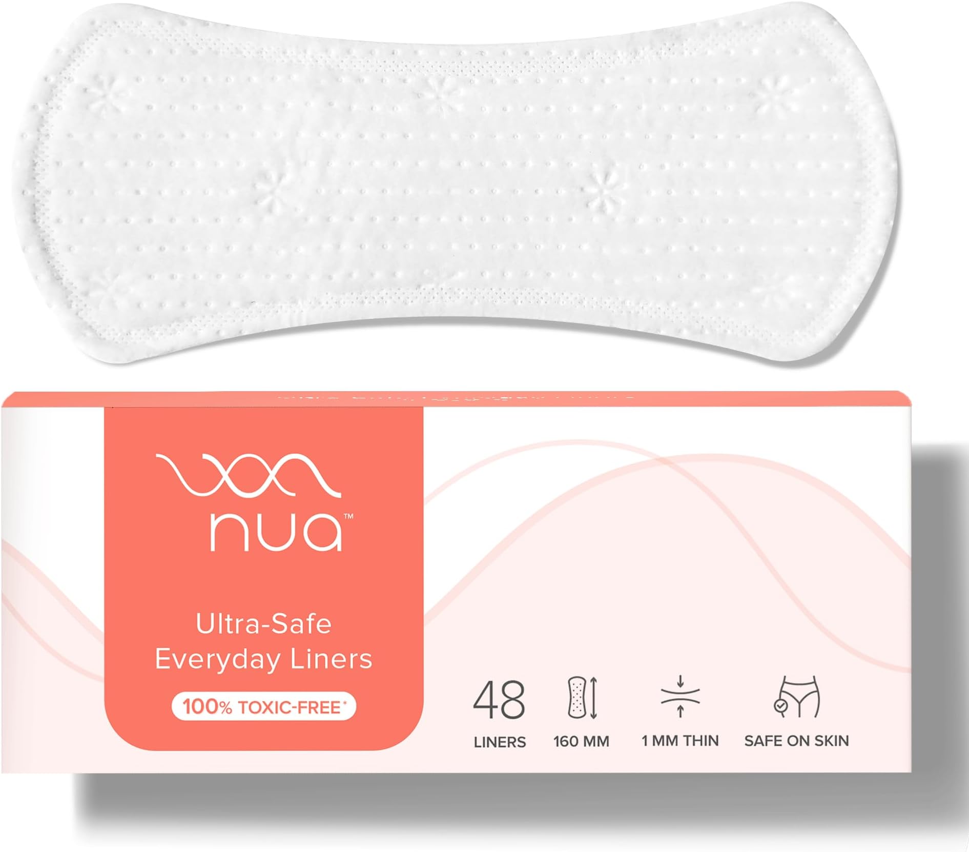 Nua Daily Use Panty Liners for Women | Ultra-Soft & Breathable | Pack of 48,160mm | Ideal for Intercourse Discharge, Urinary Incontinence, Tampon & Cup Backup, Non-Period Spotting, & Light Leaks | Keeps Underwear Fresh & Spotless | Thin, Comfortable, & Secure Fit