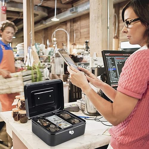 Vista 76 de KYODOLED Caja de dinero mediana con bandeja para dinero, pequeña caja de seguridad con llave, cajón de efectivo, 7.87 x 6.30 x 3.54 pulgadas, verde