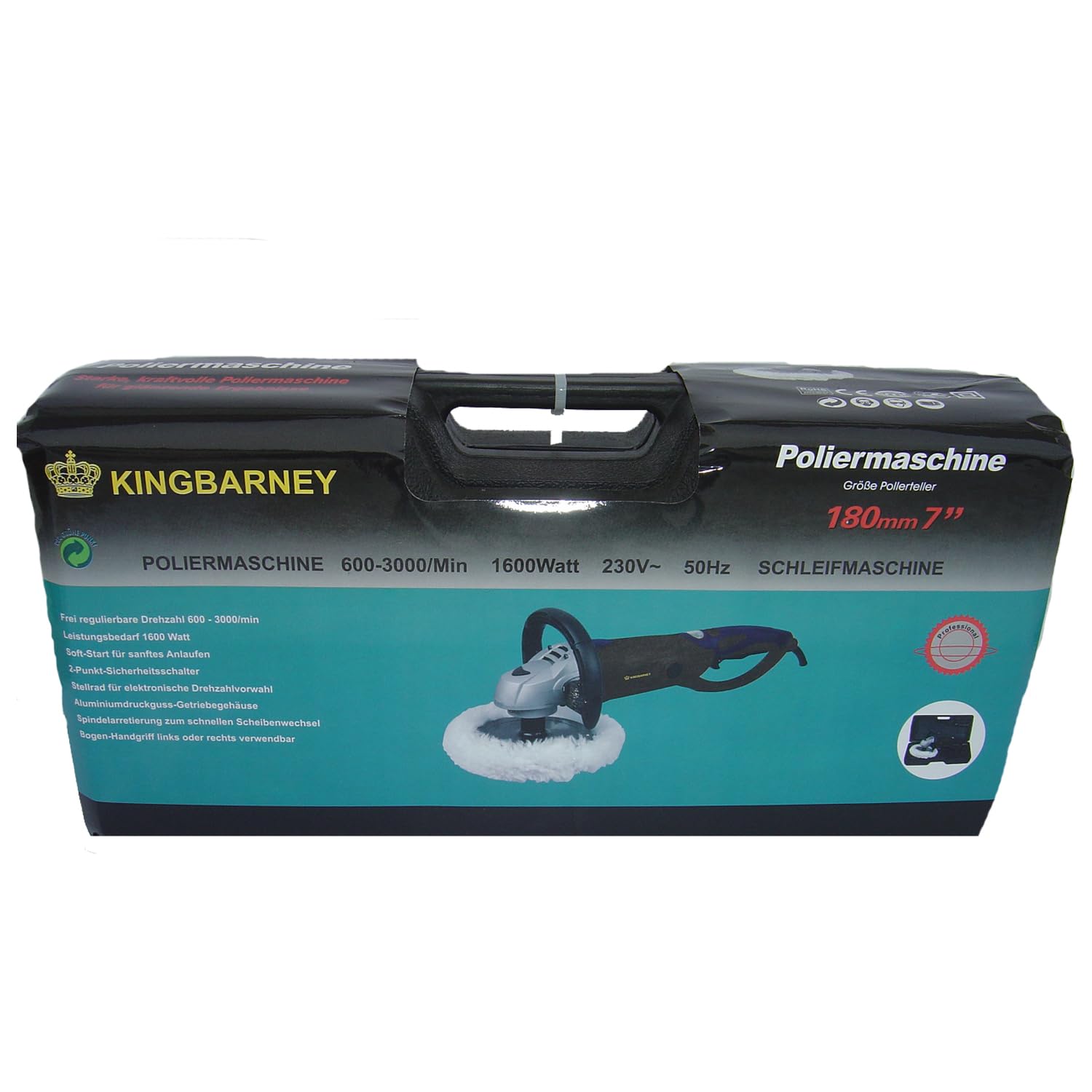 Auto Poliermaschine 1600 W Set mit digitalem Display & 180° Drehgriff – Inkl. 48-tlg. Zubehör-Set, Politur & Schleifpapier (Set 5)