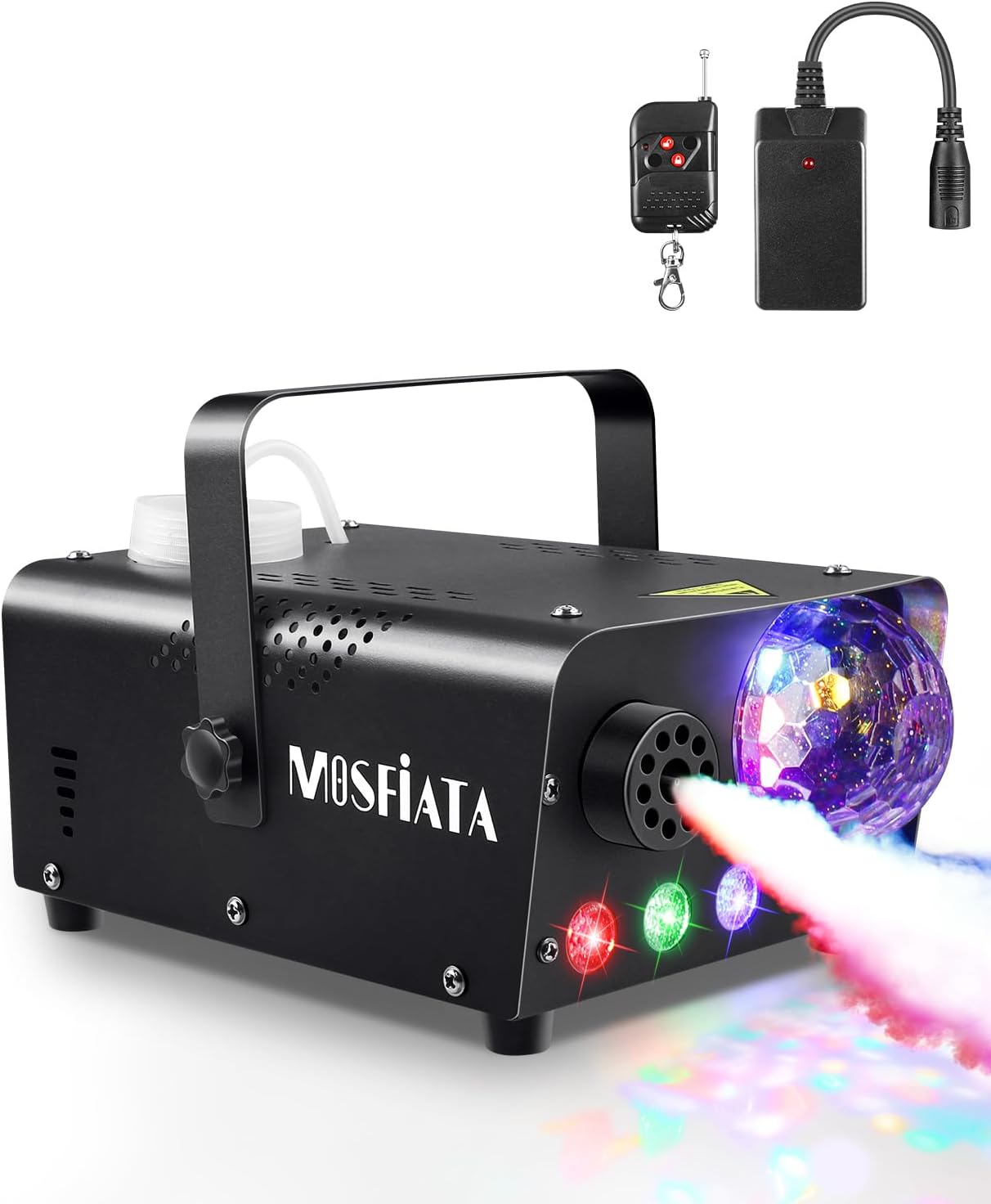 MOSFiATA Fog Machine with Disco Light 600W Smoke Machine RGB LED lights, 2500 CFM Spray, Remote Control, Perfect for Halloween, Christmas, Wedding, Party, Club, DJ Stage Effect