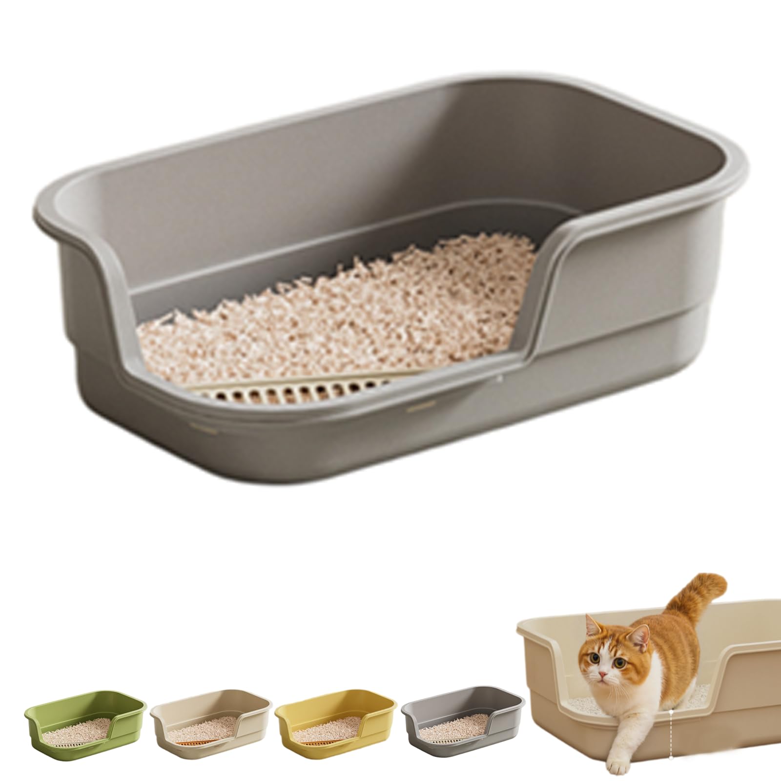Semi Enclosed Cat Litter Trays with High Sides Large Open Top,Adult Cats Kitten Pan Rabbit Loo Deep Toilet Lowered Entry Step Easy Access Easy Clean Extra Large,Indoor Pet Potty