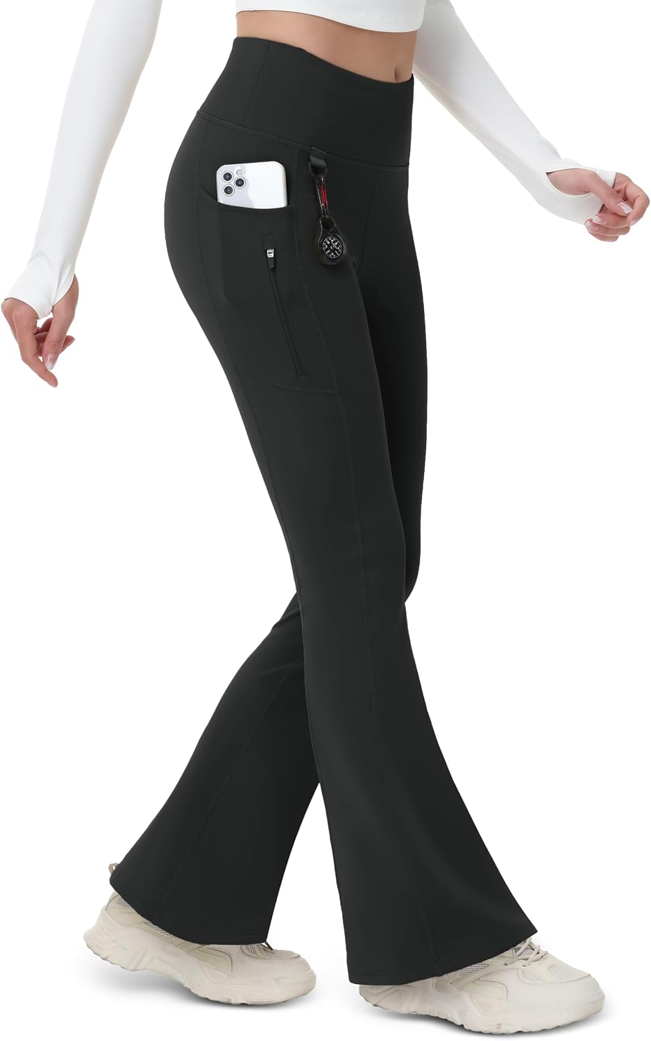 MAGCOMSEN Women's Fleece Lined Flare Leggings Water Resistant Winter Pants