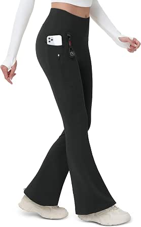 MAGCOMSEN Women's Fleece Lined Flare Leggings Water Resistant Winter Pants