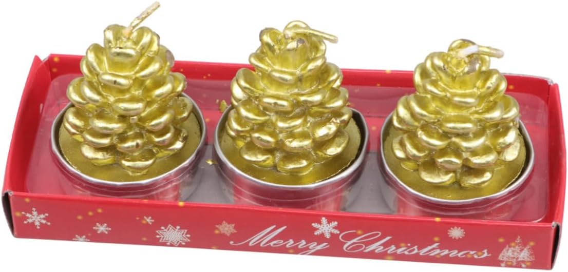 3 Pcs Pine Cone Christmas Candles Wax with Holder Cups Xmas Decor