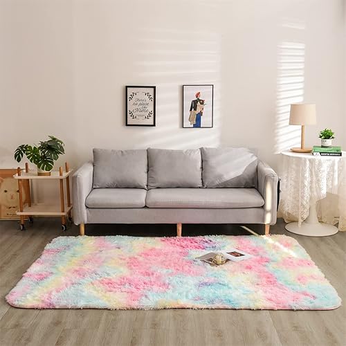 NTBED Soft Shaggy Area Rug for Bedroom Sofa Living Room Rectangle Fluffy Bedside Rugs Colorful Abstract Multi Plush Fuzzy Decorative Floor Carpet (5x7Feet, Multi)